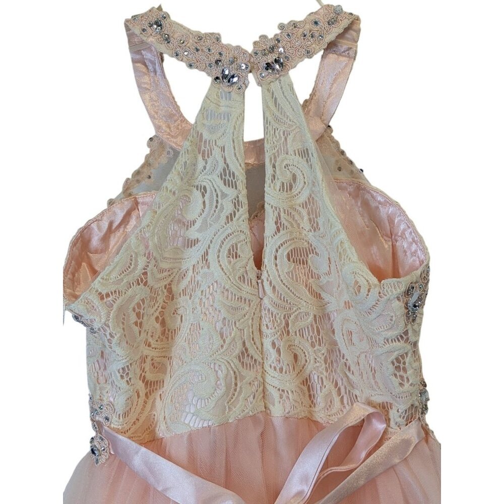 Cinderella Couture Girl size 14 Blush Pink Lace Rhinestone Formal Pageant Glam - Picture 14 of 16